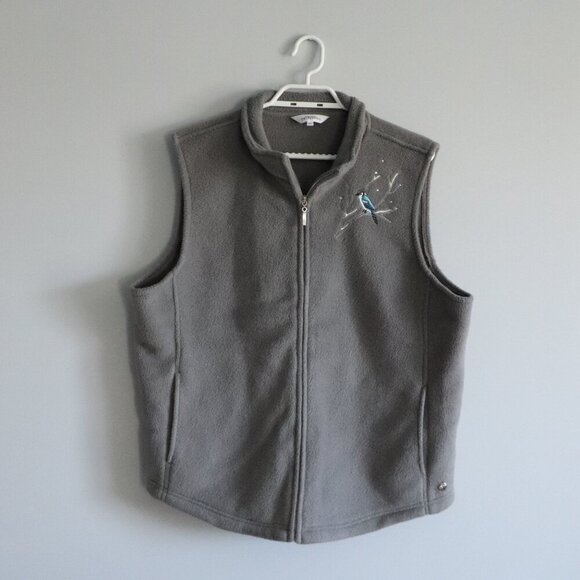 Northern Traditions Women's Sz XL Grey Embroidered Bird Full Zip Fleece Vest - Picture 1 of 14